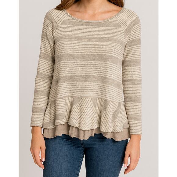 Doe & Rae Small Peplum Top Gray Stripe - Picture 1 of 9